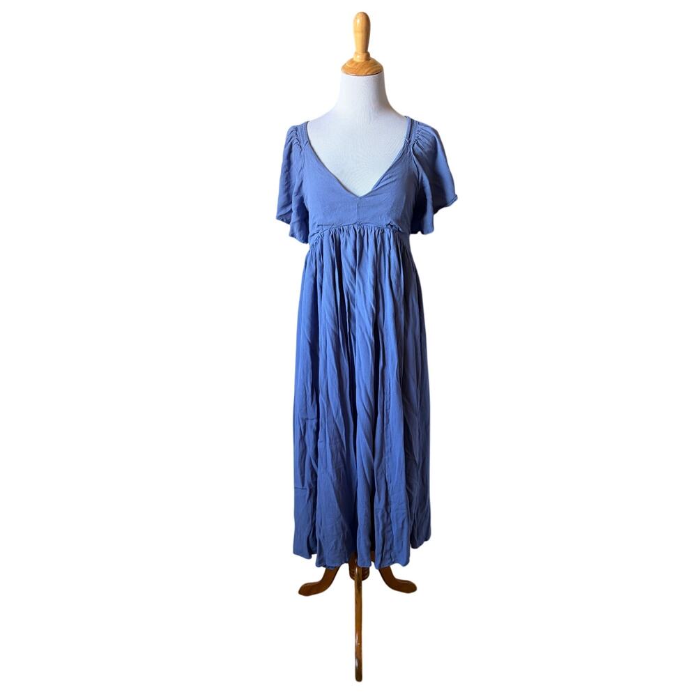 Holley Girl Brielle Blue Flutter Sleeve V-Neck Midi Dress Sz M Career Church